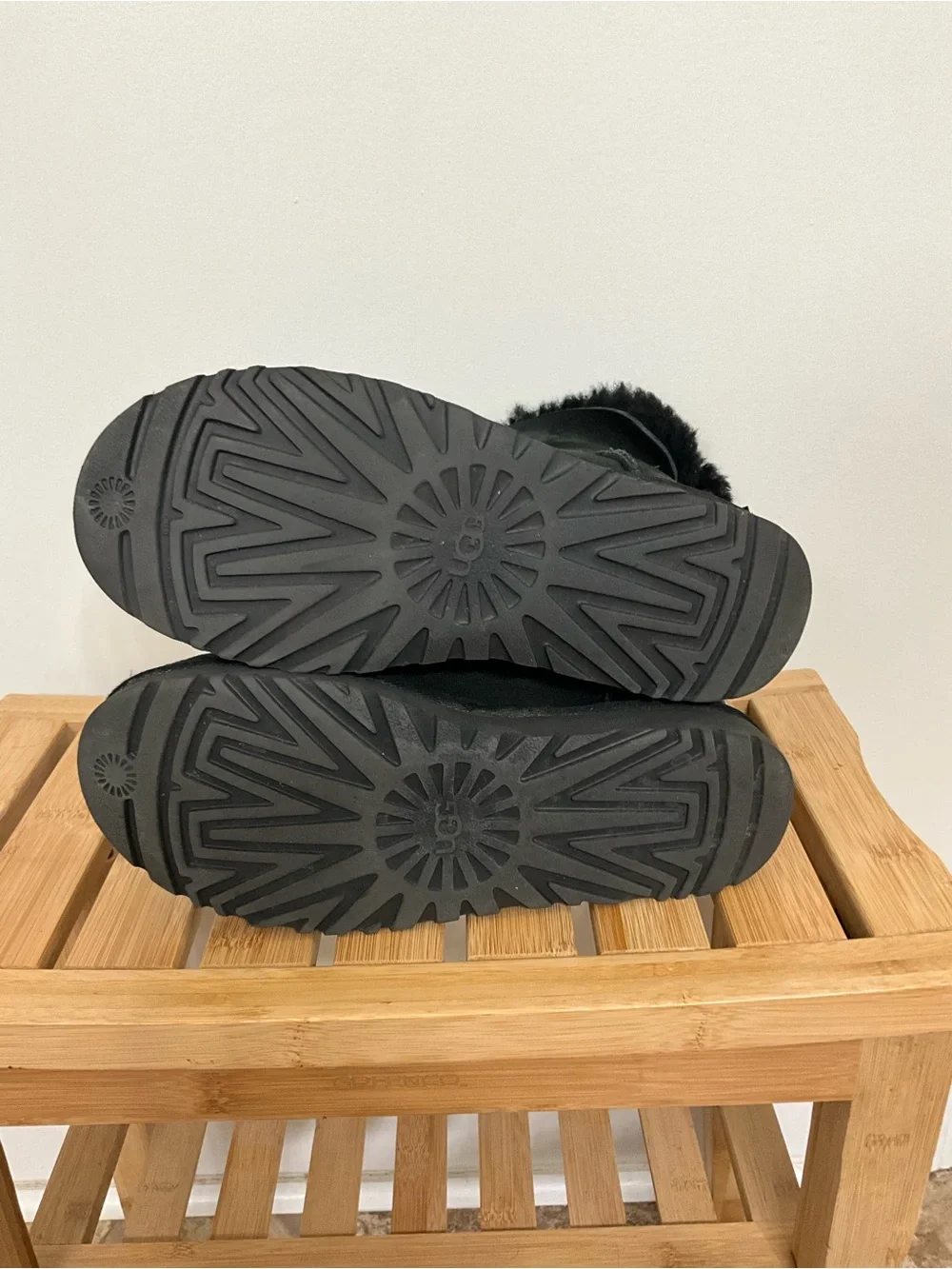 UGG Black Suede Shearling Short Boot Slippers